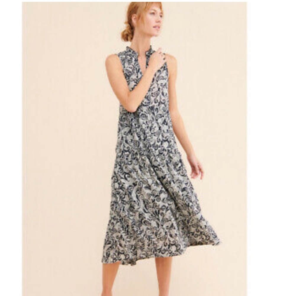 Maeve by anthropology marya black and white tiered Y neck mide dress size M